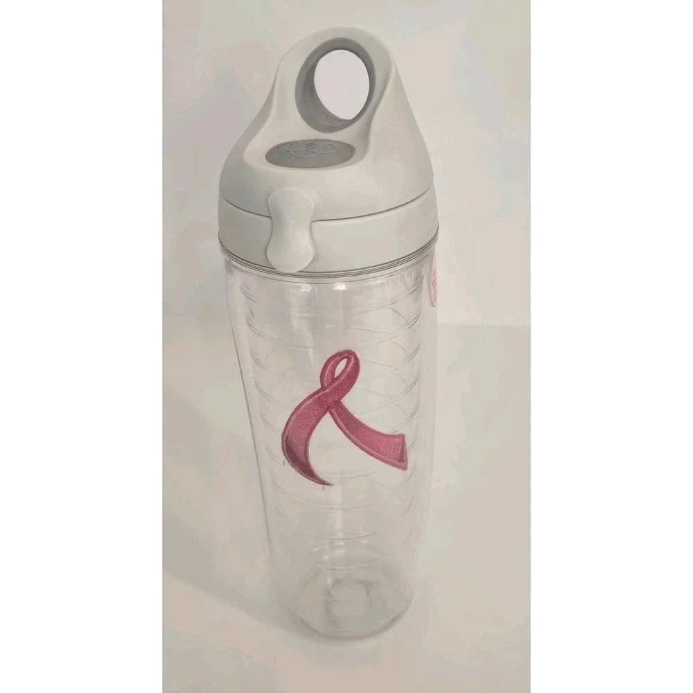 Tervis 20 oz‎ Tumbler Pink Breast Cancer Awareness Fabric Ribbon Flip Top NWOT